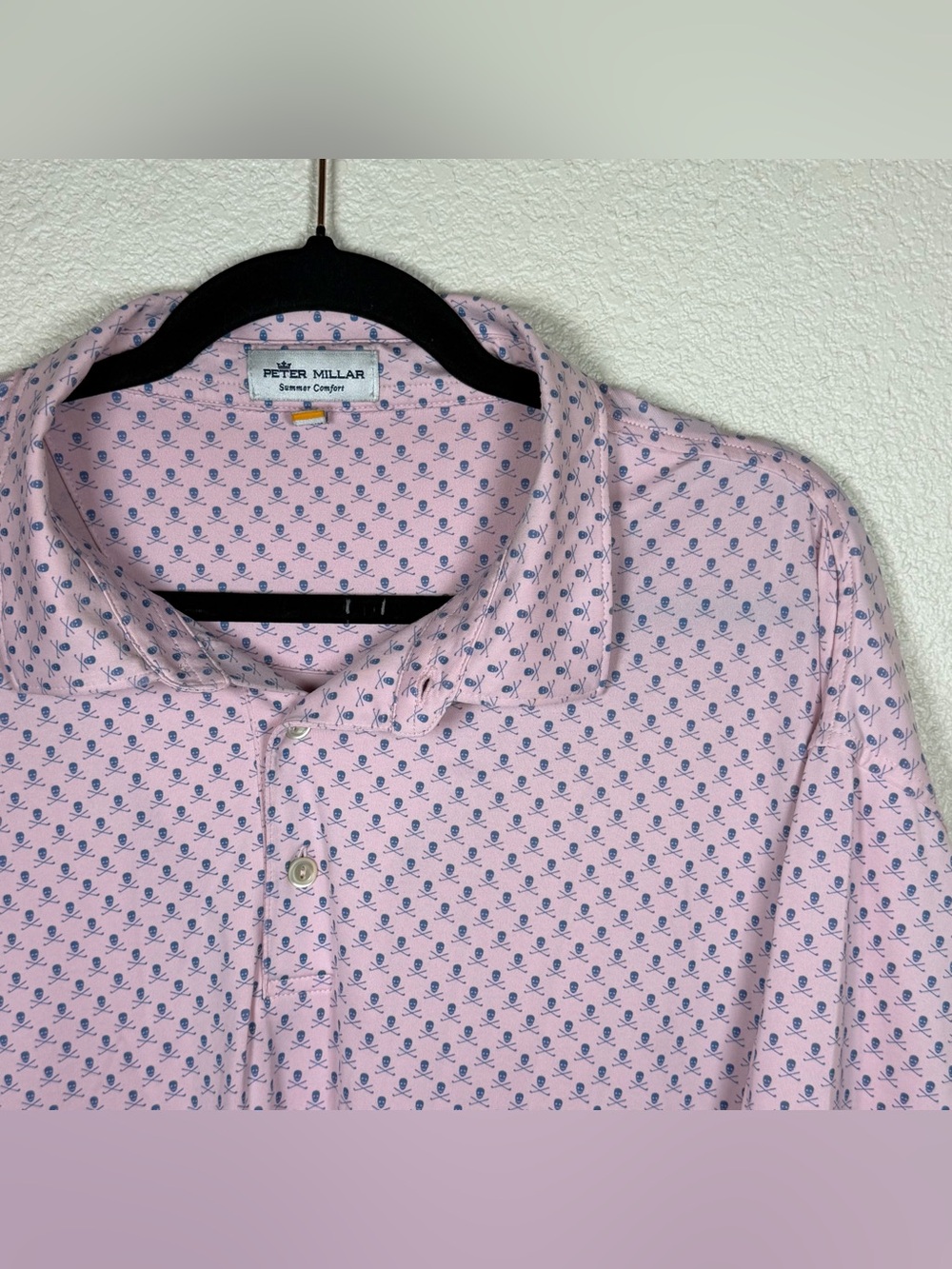 Peter Millar Summer Comfort Men’s XXL Pink/Blue Skull Print Short Sleeve Polo